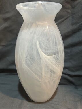 Frosted White Ink Swirl Art Glass Vase 10 inches Tall